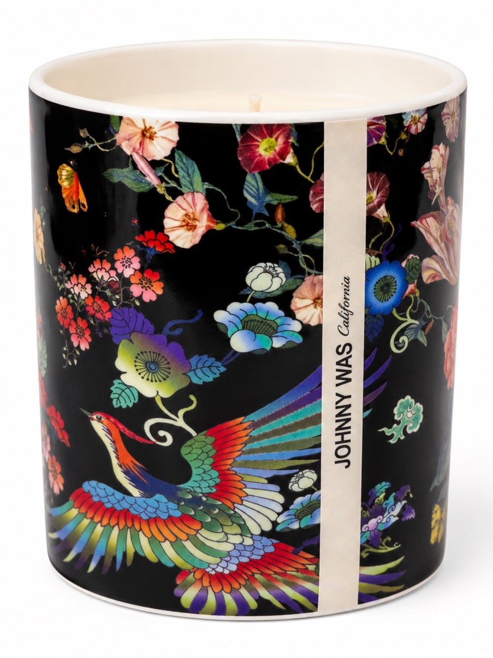 Johnny Was Black Floral & Rainbow Phoenix Decorative Candle
